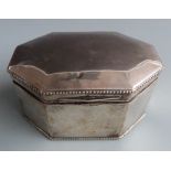 Czechoslovakian white metal octagonal dressing table or trinket box with beaded edge, with 1920's