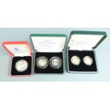 1997 Royal Mint silver proof cased coins comprising 1997-98, set of two £1 coins, a set of two 50p