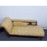 Victorian walnut framed and upholstered chaise longue, 184 x 65 x 70cm