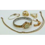 A 9ct gold necklace, 9ct gold earrings (6.6g) and a 9ct gold watch