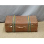 Brown, wooden bound suitcase, width 75cm