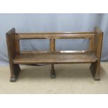 19thC oak pew with plain ends, ex Cirencester Parish Church, purchased 1970's, 167 x 49cm