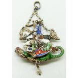 Austro Hungarian pendant depicting St George & the Dragon set with enamel, rubies, a sapphire and