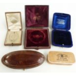 Victorian brooch jewellery box, Goldsmiths & Silversmiths box, vintage tooled leather brooch box and