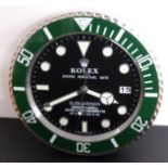 Rolex Oyster Perpetual Date Submariner shop display or advertising wall clock with date aperture,