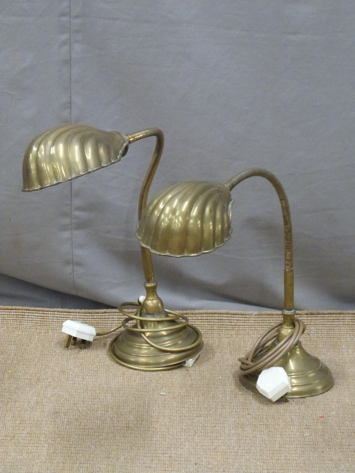 Pair of brass shell desk lamps