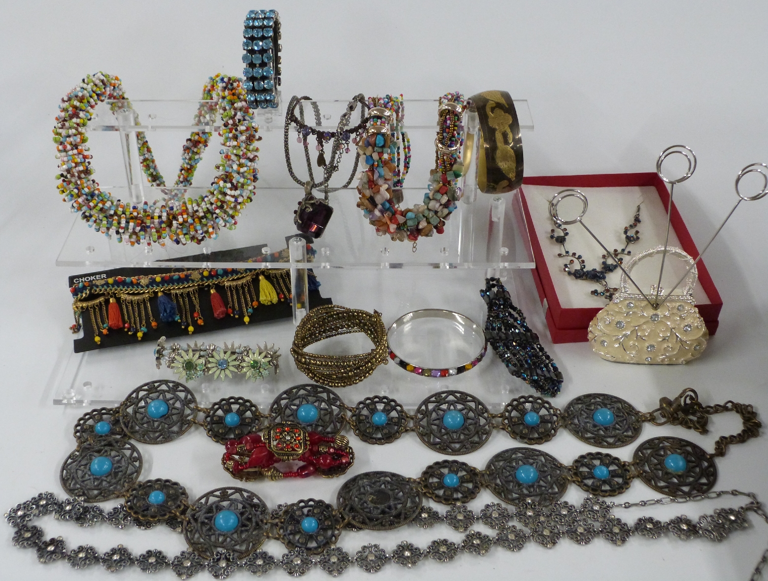 A collection of costume jewellery including bangles, necklaces etc