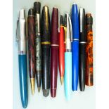 Ten fountain pens and propelling pencils.