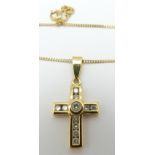 An 18ct gold cross pendant set with diamonds on 18ct gold chain, 4.4g