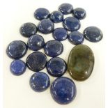 Eighteen lapis lazuli cabochons and a labradorite cabochon