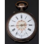 Alliance Horlogere keyless winding open faced continental silver pocket watch with subsidiary