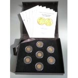 The London Mint Office 2012 Golden Jubilee gold coin set comprising seven 24 carat gold proof coins,