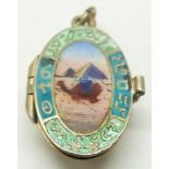 Egyptian Revival charm set with enamel, opening to reveal a baby