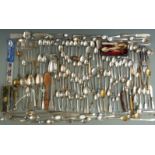 Collection of silver plated and other cutlery including collector's spoons, marrow scoop, basting