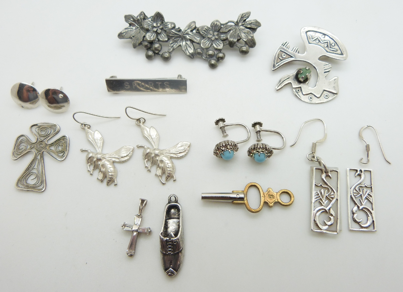 A collection of silver including fob watch, Albert, earrings, brooch, pendant etc - Image 2 of 2