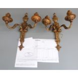 Pair of early 20thC gilt metal twin branch wall lights, with receipt from the 2004 Sotheby's sale of