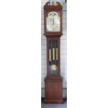 20thC longcase clock, the brass and steel effect Roman dial signed by retailer Charles E Short,