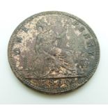 Victoria 1860 young head penny, TB LCW under shield, LC Wyon under bust, obverse. Some residual