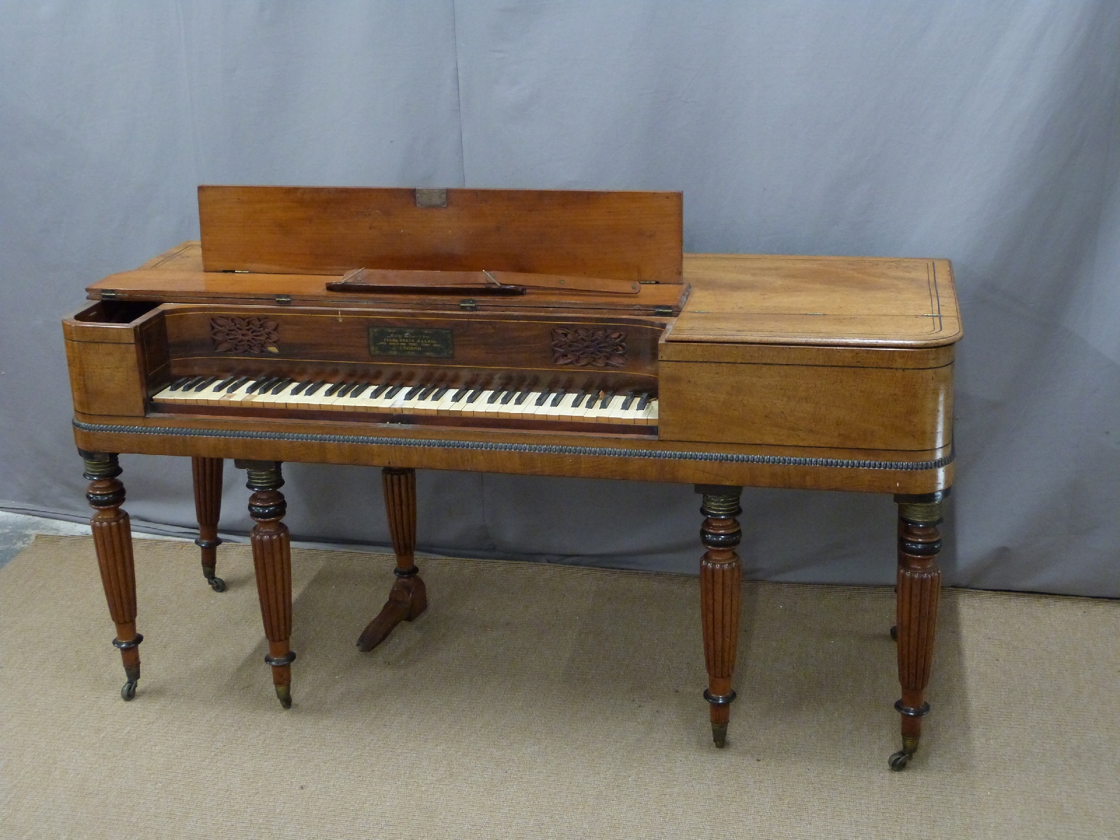 Victorian George Dettmer mahogany square piano raised on eight fluted legs - Image 2 of 3