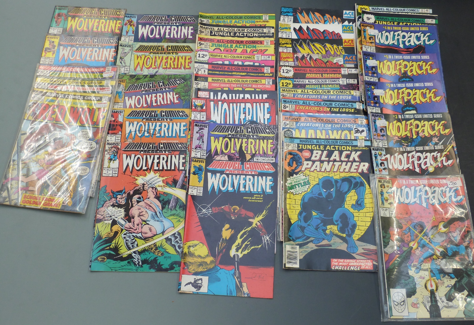 Thirty-eight Marvel comics comprising Red Wolf 7-9, Wolverine 2-10, 67 and 187, Black Panther 1,