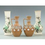 A pair of Art Deco Shelley lustre vases with chinoiserie decoration and a pair of Doulton Slaters