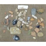 Collection of fossil, mineral and Roman pottery fragments, flint, sharks teeth, etc