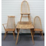 Ercol retro light elm circular table with three chairs