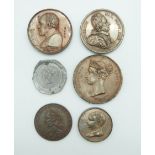 A group of Victorian silvered medals, some bust side only, and a bust on metal Maria II Portugal