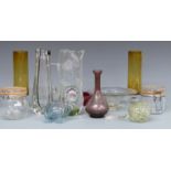 Collection of twelve glass pieces including vase signed Tosi and a vintage drinks jug