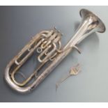 Boosey and Hawkes Ltd London, Tenortone 'Solbron' silver plated tenor horn, reg no 107130 (136608 to