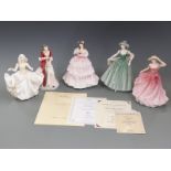 Five Royal Doulton figurines including limited edition Juliet HN3453, Red Red Rose, Ellen etc,