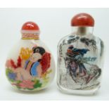 Japanese reverse painted scent bottle (8cm tall) and another scent bottle (7cm tall)