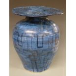 Aud Pottery large blue vase, dated 92, H46, diameter 36cm