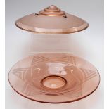 Art Deco Charles Schneider coupe French acid etched dish and Henri Petitot French Art Deco light