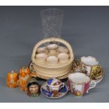 Victorian Royal Worcester egg cruet, Dresden cups and saucers, Shelley cruet, 19thC plate etc