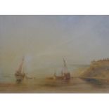 Georgian watercolour of beached fishing boats, monogrammed C F and dated 1826, 25 x 35cm, framed and