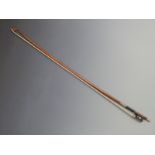 Violin bow by H R Pfretzschner, round stick, mother of pearl eye to frog, impressed with coat of