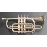Amati 'Corton' silver plated cornet, reg no 750907, in fitted carry case
