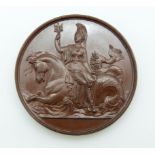 Victorian bronze Naval General Service medal 1848, the obverse Britannia holding a trident astride a