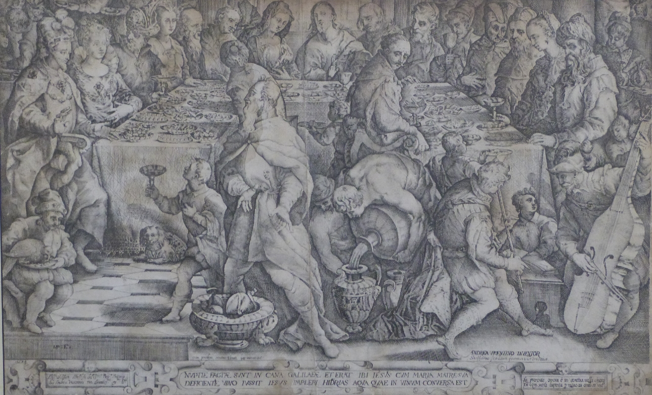 Andrea Vicentino 16th century etching 'The Marriage at Cana in Galilee', dated 1594 lower left 40