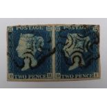 1840 2d Blue, DH and DI, 4 margins, good used pair, black Maltese cross