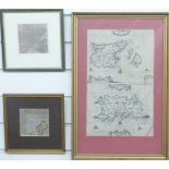 Three antique maps including Thomas Jenners map and mileage guide of Gloucestershire 1643, 10.5 x