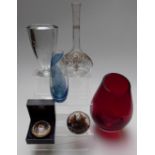 Six pieces of glass including Royal Doulton art glass vase, 19th/20thC pedestal glass, possibly