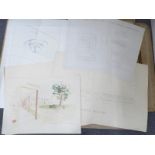 A folio of approximately 20 drawings by architecture student Philip Rowell, mostly dated 1940's,