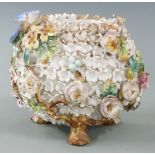 Meissen style ceramic pot with applied decoration, H11cm
