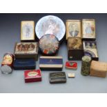 A quantity of vintage advertising and commemorative tins including Lyons, Cerebos, commemorative