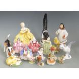 Royal Doulton figures including Monica, Bo-Peep, Goody Two Shoes, Picnic etc, Goebel birds,