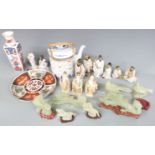Japanese Imari ceramics, Chinese teapot with rice decoration, Chinese figures, resin figures,