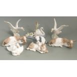 A collection of Lladro and Nao bird and animal figures, tallest 16cm