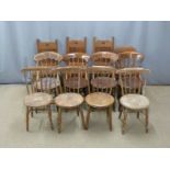 Approximately twelve elm and oak seated chairs, including three Gothic revival examples, all ex